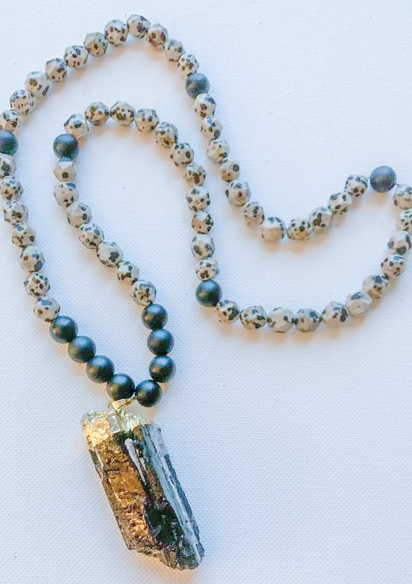 Dalmatian Jasper + Black Tourmaline Necklace