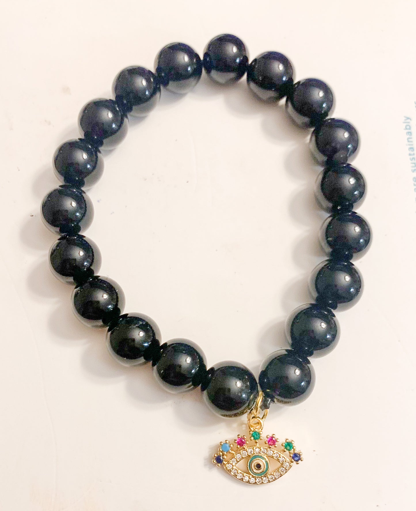 Black Tourmaline Eye Charm Bracelet