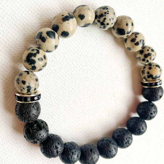 Mixed Emotions Dots: Dalmatian Jasper & Lava Bracelet