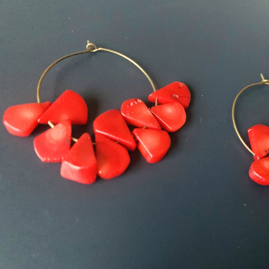 Hot Mamma // Red Coral Hoop Earrings