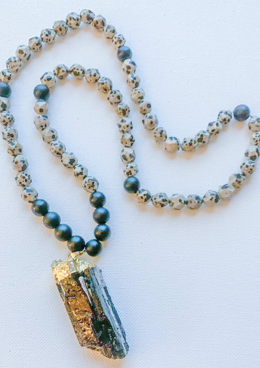 Dalmatian Jasper + Black Tourmaline Necklace