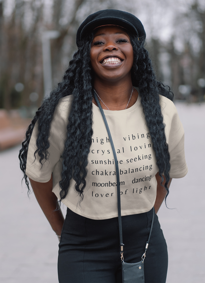 High Vibing Cropped T-Shirt - Beige