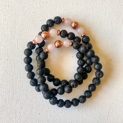 Luxe Noir // Pink Jade and Lava Bracelet