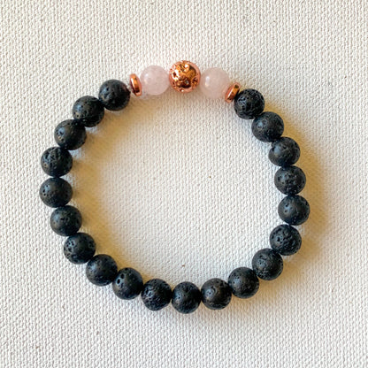 Luxe Noir // Pink Jade and Lava Bracelet