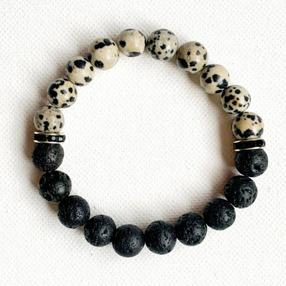 Mixed Emotions Dots: Dalmatian Jasper & Lava Bracelet