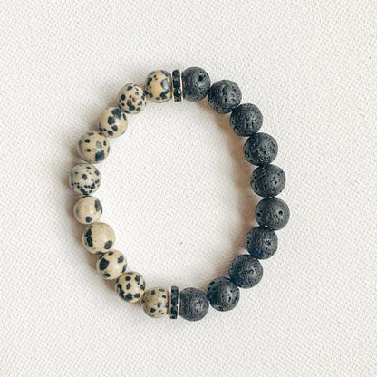 Mixed Emotions Dots: Dalmatian Jasper & Lava Bracelet